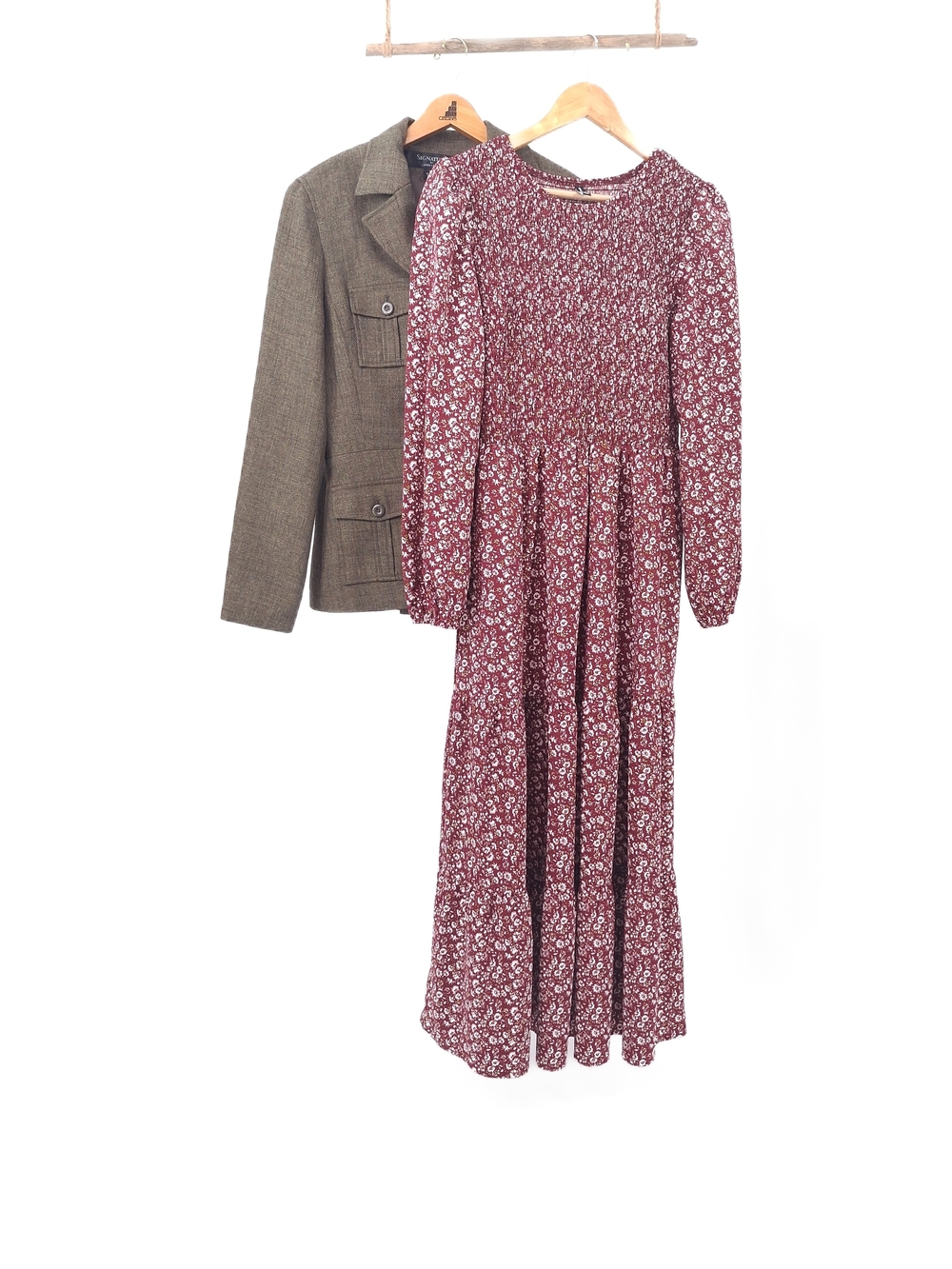 ✨️PRETTYGARDEN Burgundy Floral Smocked Tiered Maxi Dress with Pockets ✨️